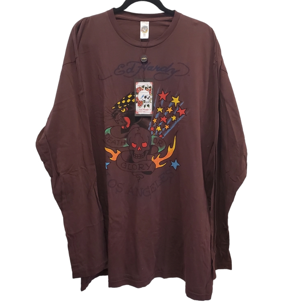 Ed Hardy Men’s Brown Graphic Long Sleeve Shirt